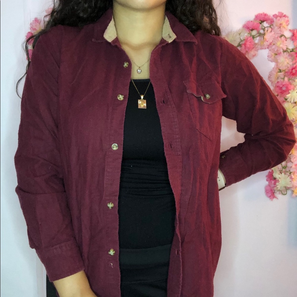 Burgundy Button Up Shirt For Fall